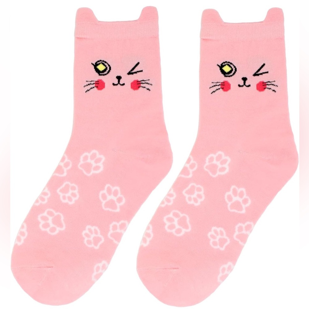 Cute pair of pink winking cat socks